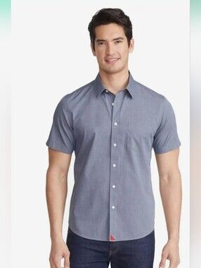 UNTUCKit Men's Short-Sleeve Button-Down Slim Fit Wrinkle Free Shirt Blue Size XL